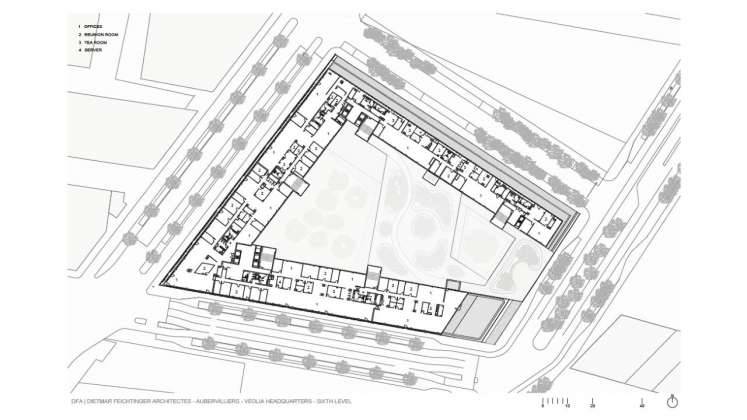 Veolia HQ Sixth Floor designed by DFA | Dietmar Feichtinger Architectes : Drawing © DFA | Dietmar Feichtinger Architectes