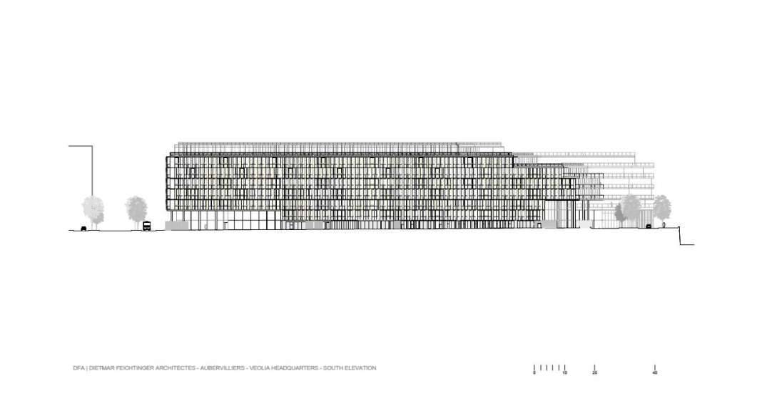 Veolia HQ South Facade designed by DFA | Dietmar Feichtinger Architectes : Drawing © DFA | Dietmar Feichtinger Architectes