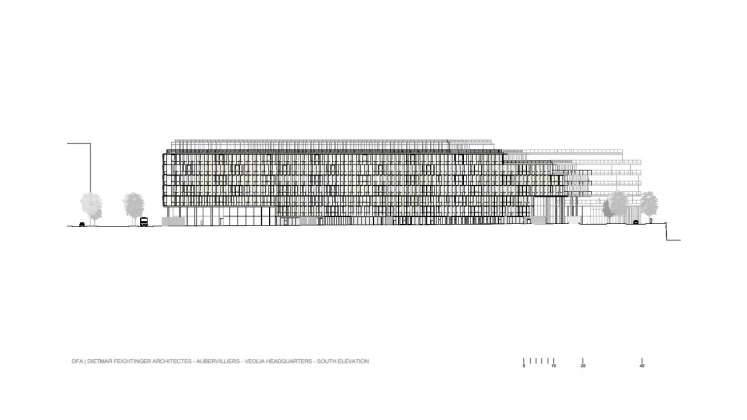Veolia HQ South Facade designed by DFA | Dietmar Feichtinger Architectes : Drawing © DFA | Dietmar Feichtinger Architectes