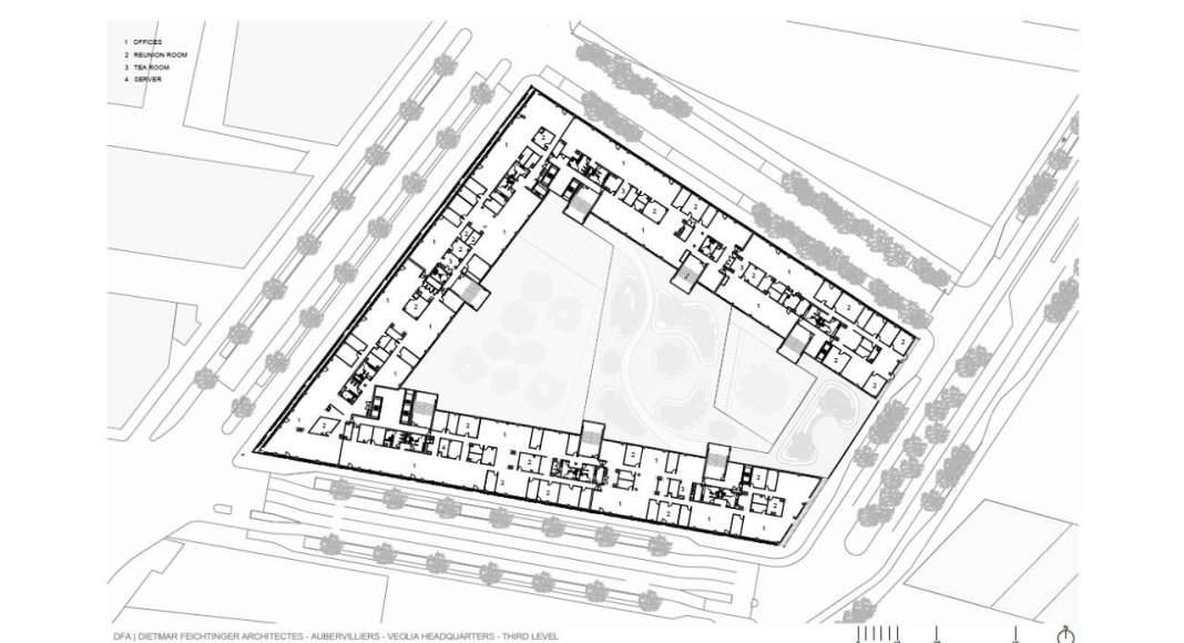 Veolia HQ Third Floor designed by DFA | Dietmar Feichtinger Architectes : Drawing © DFA | Dietmar Feichtinger Architectes