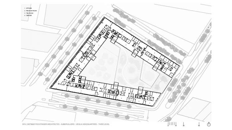 Veolia HQ Third Floor designed by DFA | Dietmar Feichtinger Architectes : Drawing © DFA | Dietmar Feichtinger Architectes