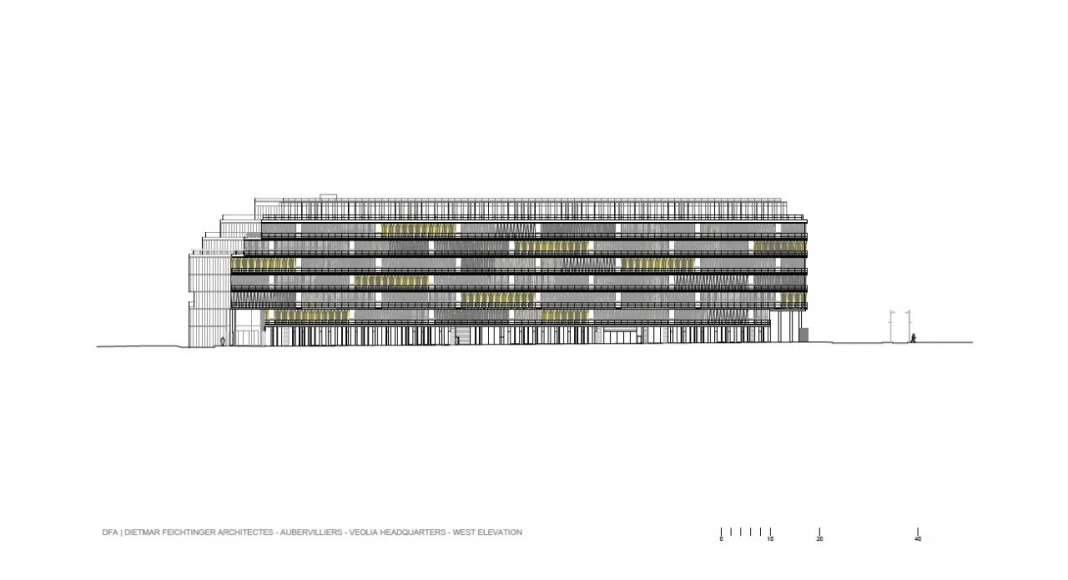 Veolia HQ West Facade designed by DFA | Dietmar Feichtinger Architectes : Drawing © DFA | Dietmar Feichtinger Architectes