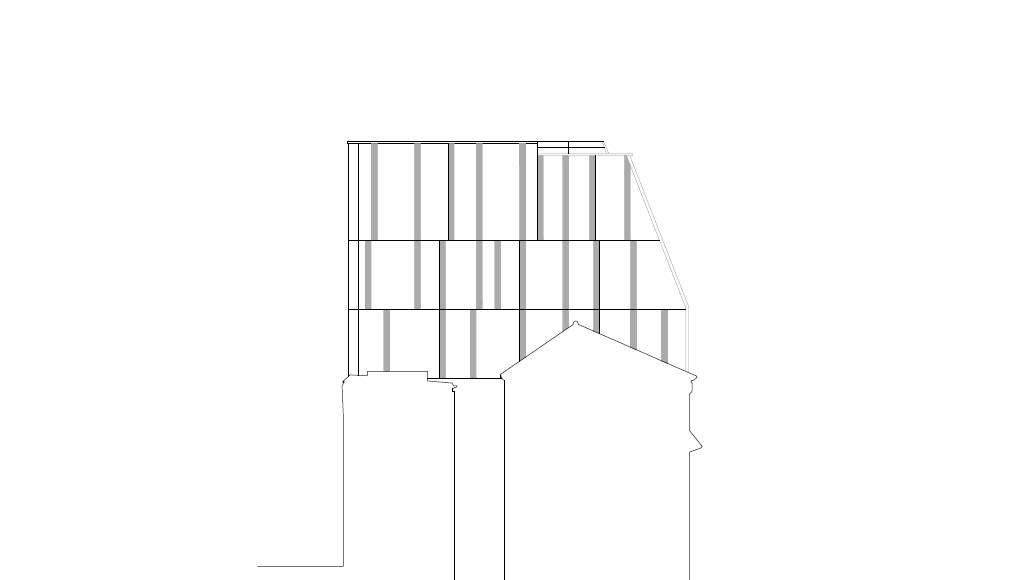 Fachada Noreste 1:100 del Desarrollo de 10 Viviendas en Castagnary diseñado por DFA : Drawing © Dietmar Feichtinger Architectes