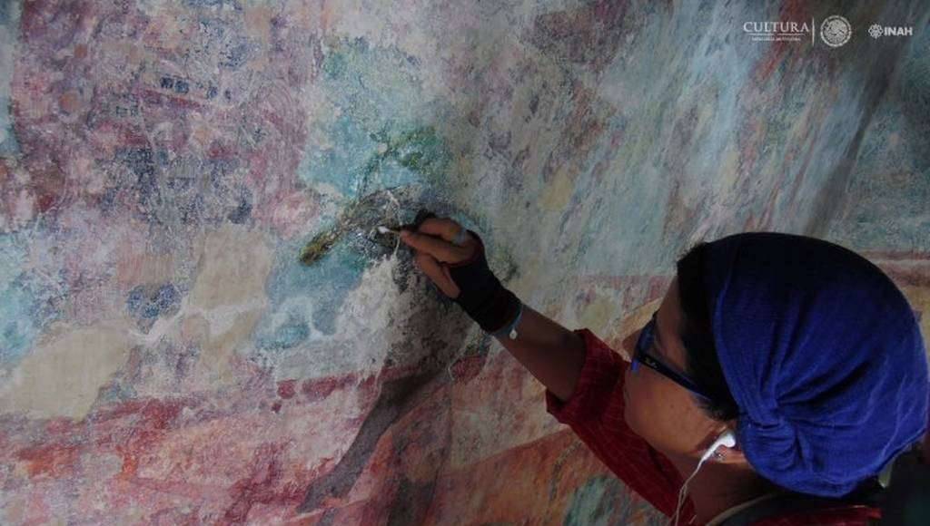 Tras la conservación de su bóveda y tres muros, este equipo trabajó los últimos meses de 2016 en la recuperación del muro central : Foto Cortesía © Haydeé Orea, INAH