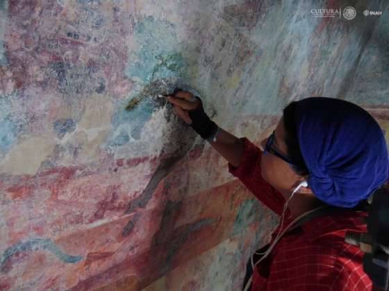 Tras la conservación de su bóveda y tres muros, este equipo trabajó los últimos meses de 2016 en la recuperación del muro central : Foto Cortesía © Haydeé Orea, INAH