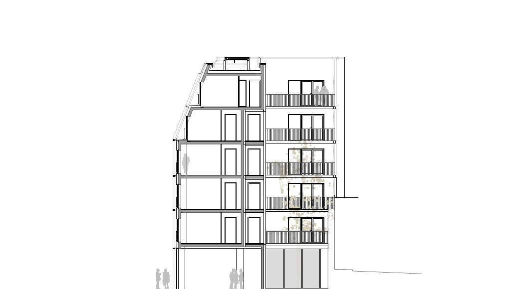 Corte A - A' 1:100 del Desarrollo de 10 Viviendas en Castagnary diseñado por DFA : Drawing © Dietmar Feichtinger Architectes