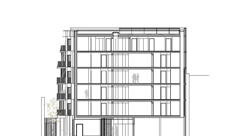 Corte B - B' 1:100 del Desarrollo de 10 Viviendas en Castagnary diseñado por DFA : Drawing © Dietmar Feichtinger Architectes