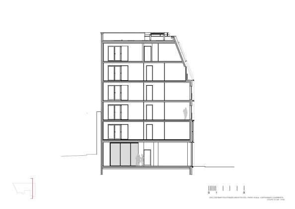 Corte C - C' 1:100 del Desarrollo de 10 Viviendas en Castagnary diseñado por DFA : Drawing © Dietmar Feichtinger Architectes