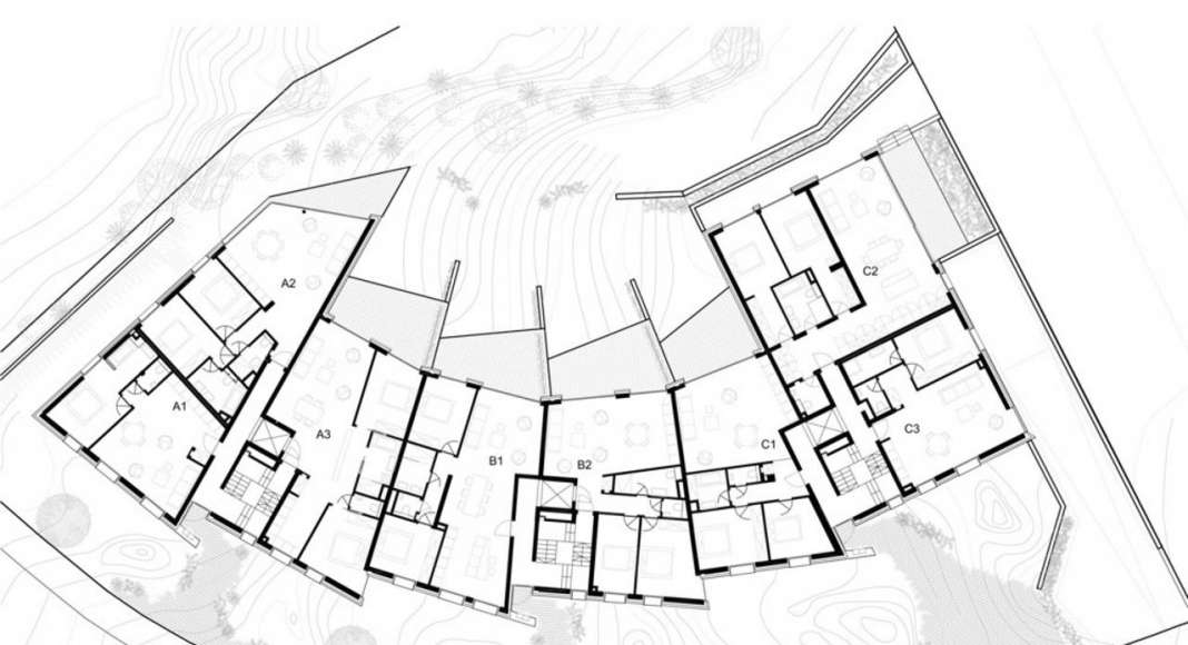 Ground Floor Plan residential building with 15 units Dommeldange, Luxembourg : Photo credit © Metaform Architects