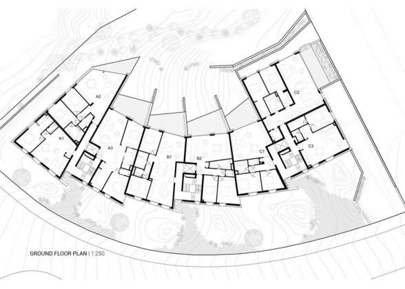 Ground Floor Plan residential building with 15 units Dommeldange, Luxembourg : Photo credit © Metaform Architects