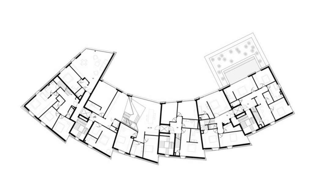 First Floor Plan residential building with 15 units Dommeldange, Luxembourg : Photo credit © Metaform Architects