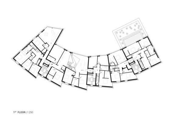 First Floor Plan residential building with 15 units Dommeldange, Luxembourg : Photo credit © Metaform Architects