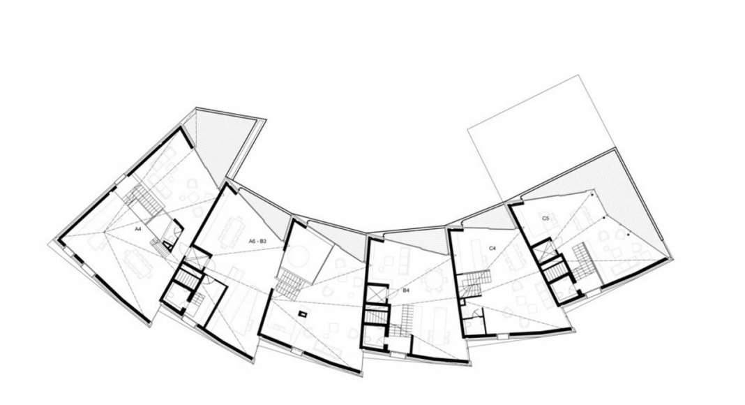 Second Floor Plan residential building with 15 units Dommeldange, Luxembourg : Photo credit © Metaform Architects