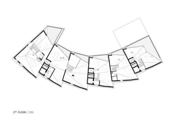 Second Floor Plan residential building with 15 units Dommeldange, Luxembourg : Photo credit © Metaform Architects