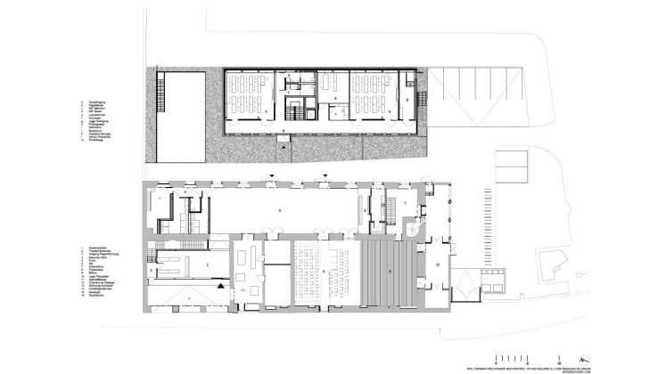 Planta Baja de la Renovación del Studio Molière y extensión del Liceo Francés de Viena : Photo © Dietmar Feichtinger Architectes