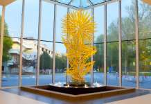 Instalación de la obra Waterfall of Light creada por Dimitar Lukanov en el Aeropuerto GSP : Photo © Didier Nobels