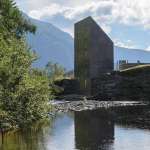 The building is expressed as taking a piece out of the rock and moving it to the opposite side of the river : Photo credit © Steinar Skaar