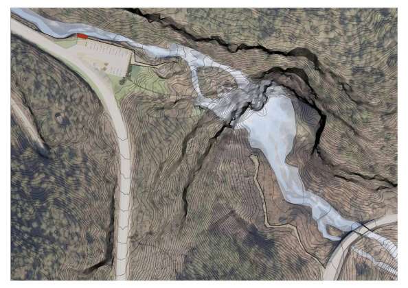 The national Tourist Routes of Norway, on the site of Skjervsfossen. The project invites visitors to tune into and enjoy the landscape. The viewpoints offer different experiences of the waterfall; either by looking at the wild river flow just before it drops, feeling the excitement, standing on the edge of the fall, listening to the rumbling of the cascade in the lush forest, or experiencing the extreme power of the water at the foot of the fall : Photo credit © Fortunen