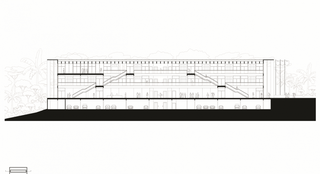 Corte Longitudinal de la Facultad de Medicina de São José dos Campos : Drawing © Kaan Architecten