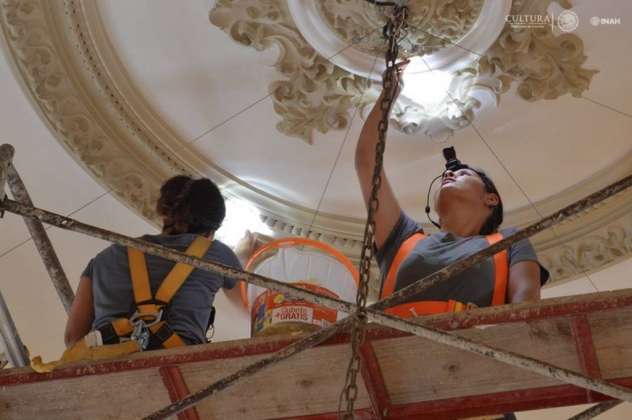 La ejecución de calas estratigráficas permitió a los especialistas conocer la policromía original del palacio : Foto © Museo Palacio Cantón-INAH