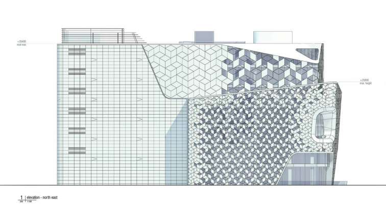 Lane 189 en Shanghai North East Elevation SD Status : Drawing © UNStudio