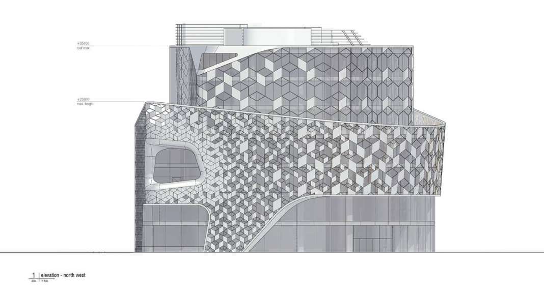 Lane 189 en Shanghai North West Elevation SD Status : Drawing © UNStudio