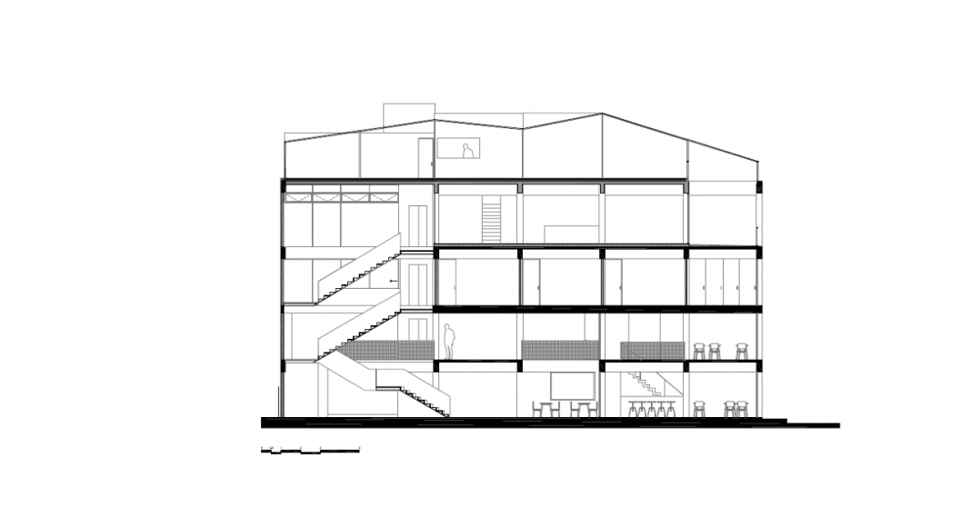 Corte Longitudinal del Proyecto Milán 44 ReUrbano diseñado por Francisco Pardo Arquitecto : Plano © Francisco Pardo Arquitecto