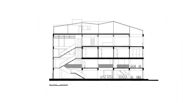Corte Longitudinal del Proyecto Milán 44 ReUrbano diseñado por Francisco Pardo Arquitecto : Plano © Francisco Pardo Arquitecto