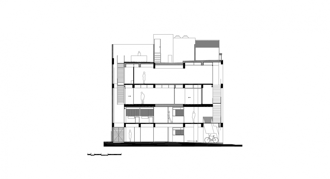 Corte Transversal 1 del Proyecto Milán 44 ReUrbano diseñado por Francisco Pardo Arquitecto : Plano © Francisco Pardo Arquitecto