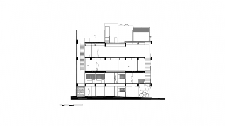 Corte Transversal 1 del Proyecto Milán 44 ReUrbano diseñado por Francisco Pardo Arquitecto : Plano © Francisco Pardo Arquitecto