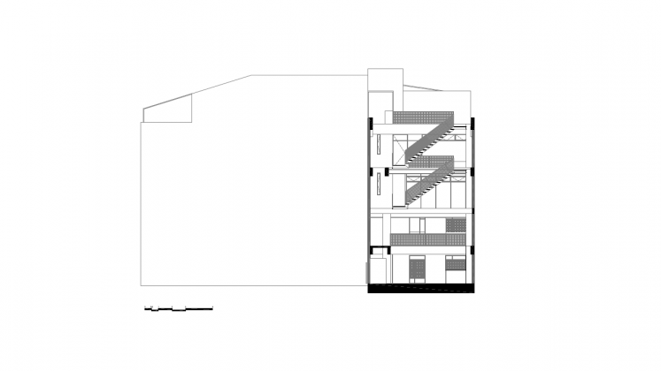 Corte Transversal 2 del Proyecto Milán 44 ReUrbano diseñado por Francisco Pardo Arquitecto : Plano © Francisco Pardo Arquitecto