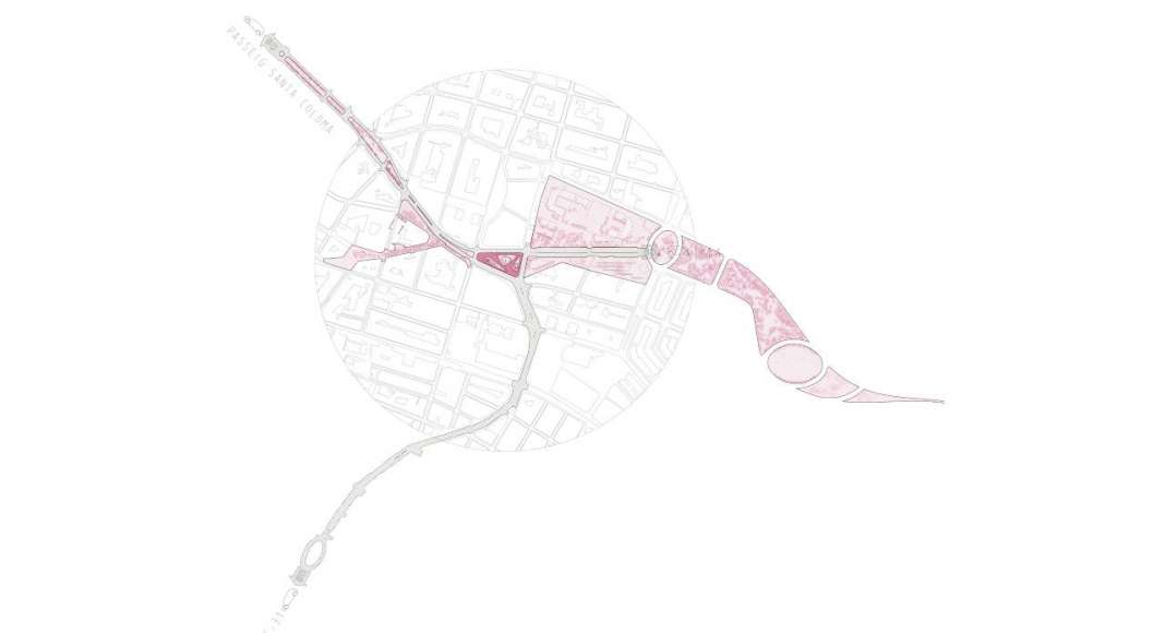 Plano de la situación de la reurbanización de una área verde en Badalona : Plano © peris+toral.arquitectes