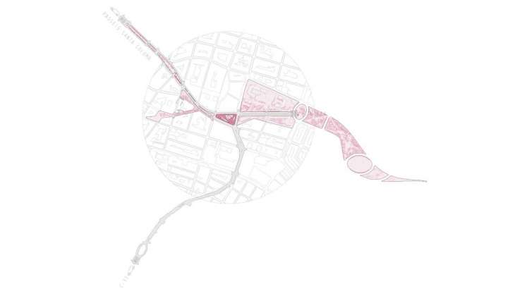 Plano de la situación de la reurbanización de una área verde en Badalona : Plano © peris+toral.arquitectes