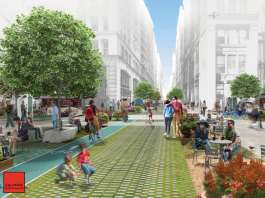 Public Square diseñado por FXFOWLE & Sam Schwartz Engineering Ganan el Concurso Driverless Future Challenge : Render © FXFOWLE & © Sam Schwartz Engineering