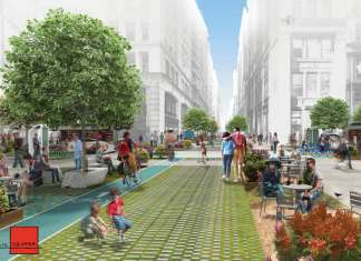 Public Square diseñado por FXFOWLE & Sam Schwartz Engineering Ganan el Concurso Driverless Future Challenge : Render © FXFOWLE & © Sam Schwartz Engineering