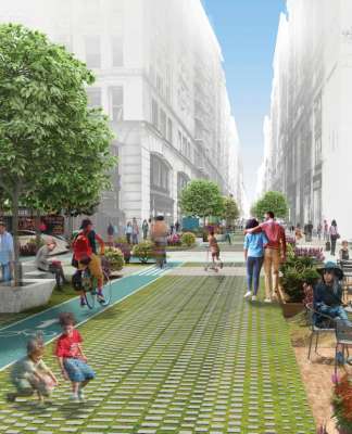 Public Square diseñada por FXFOWLE y Sam Schwartz Engineering Gana el Concurso Driverless Future Challenge Public Square diseñado por FXFOWLE & Sam Schwartz Engineering Ganan el Concurso Driverless Future Challenge : Render © FXFOWLE & © Sam Schwartz Engineering