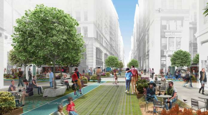 Public Square diseñada por FXFOWLE y Sam Schwartz Engineering Gana el Concurso Driverless Future Challenge Public Square diseñado por FXFOWLE & Sam Schwartz Engineering Ganan el Concurso Driverless Future Challenge : Render © FXFOWLE & © Sam Schwartz Engineering