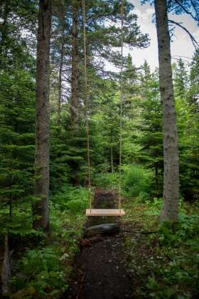 HAIKU by architects Francisco A. Garcia Pérez & Alessandra Vignotto, Granada (Spain). A lonely swing in the forest, a flooded path, a motionless stone. Everything is in place to appreciate the cycle of the forest life : Photo credit © Martin Bond