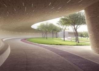 Oxygen Park, Education City, en Doha diseñado por Qatar Foundation y AECOM Covered Walkway - Lower Park Level : Photo credit © Markus Elblaus