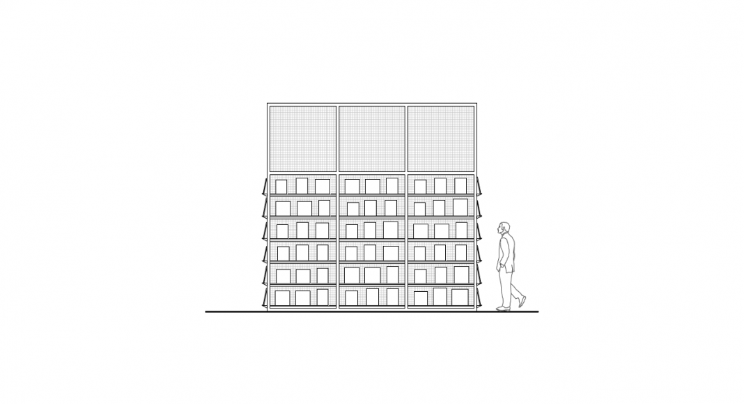 PRESS BOX Elevation : Dibujo © SET Architects