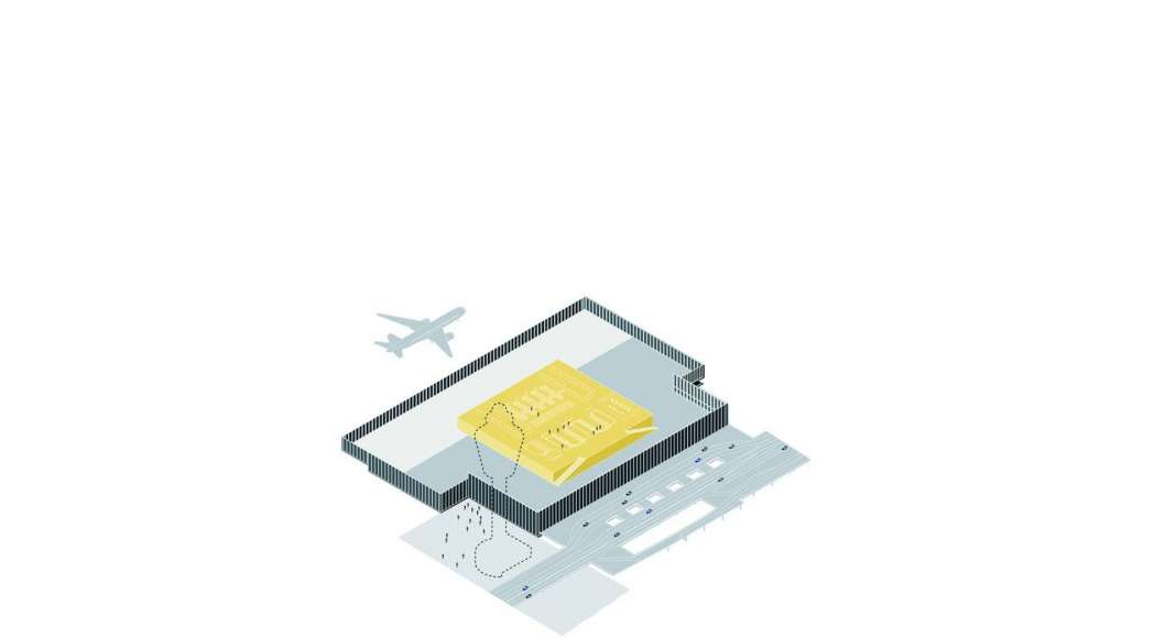 One of the main architectural qualities of the new Amsterdam Airport Schiphol Terminal consists in its layering of seemingly contradictory elements: the practical and highly functional areas on the one hand, and the comfortable, large space infused with light on the other. : Scheme © KAAN Architecten