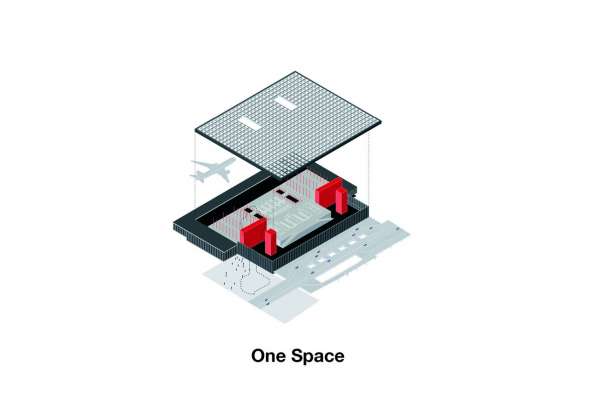 The structural elements of the new Amsterdam Airport Schiphol Terminal are as unobtrusive as possible, while simultaneously instilling confidence with their presence. The passengers are able to move freely through the crowds while being able to observe the entire environment in a single glance. : Scheme © KAAN Architecten