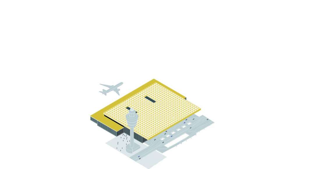 The roof of the new Amsterdam Airport Schiphol Terminal combines inventiveness and building technology in order to create a unique and appealing atmosphere with a specific Dutch quality of light and place, while seamlessly guiding travelers through the space. : Scheme © KAAN Architecten