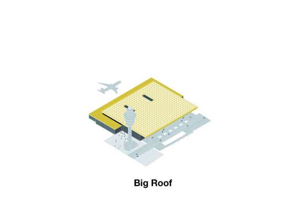 The roof of the new Amsterdam Airport Schiphol Terminal combines inventiveness and building technology in order to create a unique and appealing atmosphere with a specific Dutch quality of light and place, while seamlessly guiding travelers through the space. : Scheme © KAAN Architecten