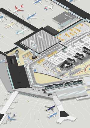 Amsterdam Airport Schiphol Terminal Site Axonometric by KAAN Architecten : Drawing © KAAN Architecten