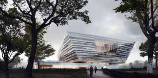 Shanghai East Library Exterior by Schmidt Hammer Lassen Architects : Render © Beauty and the Bit