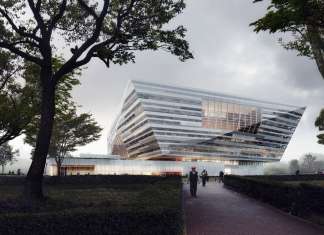Shanghai East Library Exterior by Schmidt Hammer Lassen Architects : Render © Beauty and the Bit