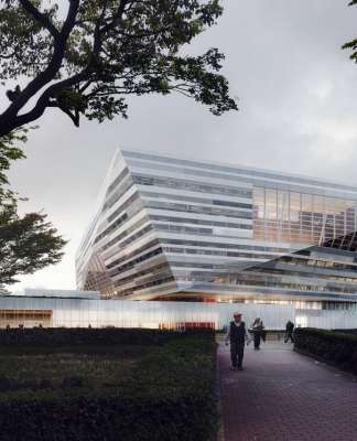 Shanghai East Library Exterior by Schmidt Hammer Lassen Architects : Render © Beauty and the Bit