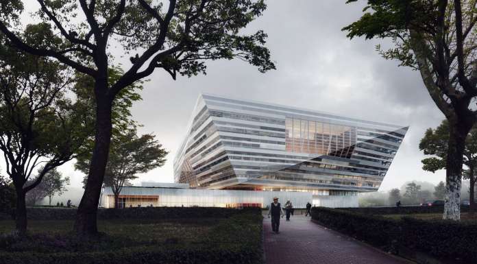 Shanghai East Library Exterior by Schmidt Hammer Lassen Architects : Render © Beauty and the Bit