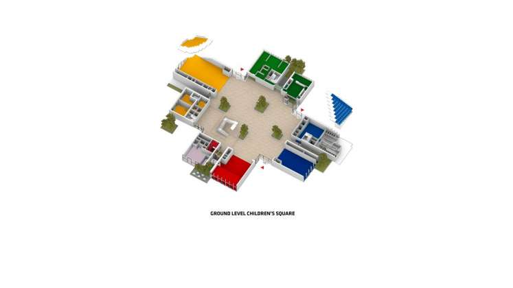 LEGO House 3D Axonometric in Billund, Denmark : Drawing © BIG — Bjarke Ingels Group